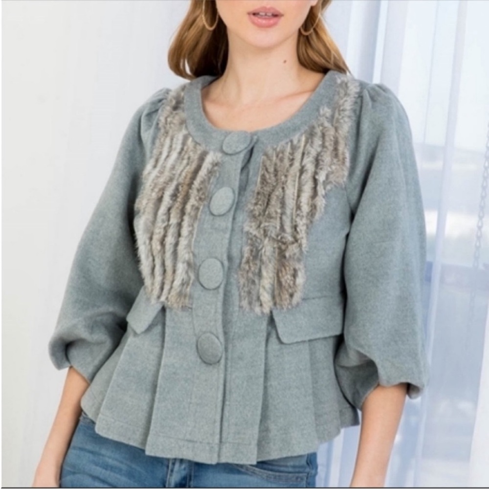 NWT Vintage Inspired Pleated Jacket with Fur Trim